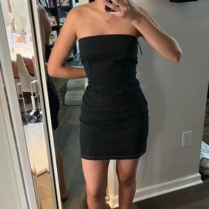 Vintage Medium Blue Strapless Denim like Mini dress